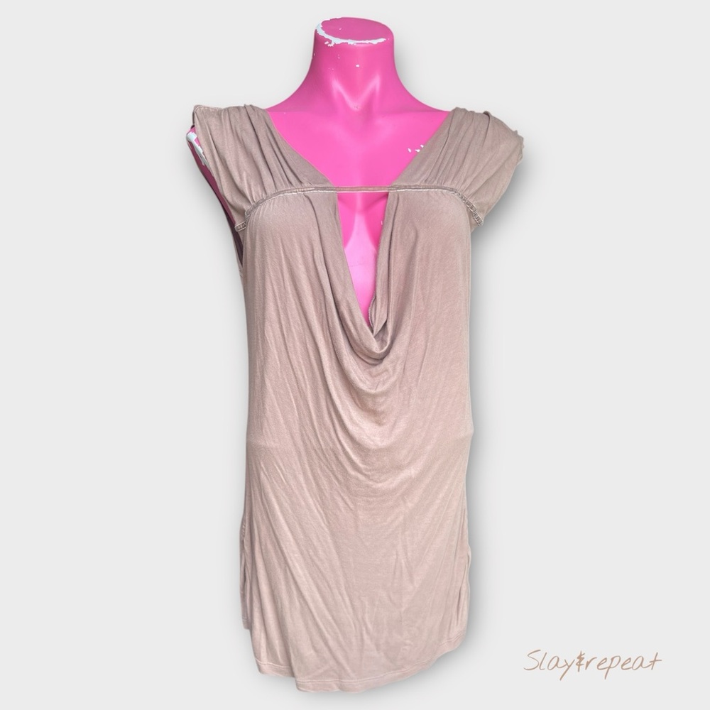 Avenue of the Stars Taupe Brown Cowl Neck Sleeveless Blouse Top – Size XL